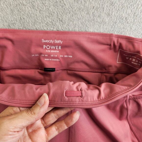 Sweaty Betty Leggings Womens 14 Pink Power 7/8 Length Pockets Drawstring Hi Rise - Picture 3 of 14